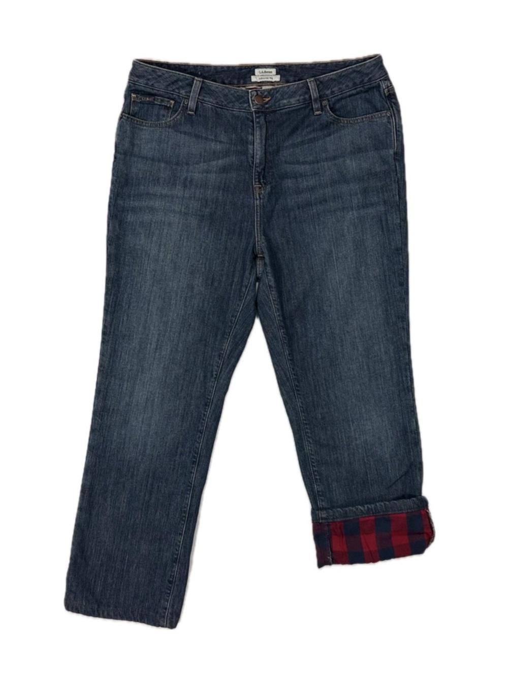 LL Bean 99% cotton 1% spandex flannel lined favorite fit blue jeans women's 14‎
